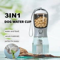 3-in-1 Dog Water Bottle with Food Container & Waste Bag Dispenser – Portable Pet Travel Cup